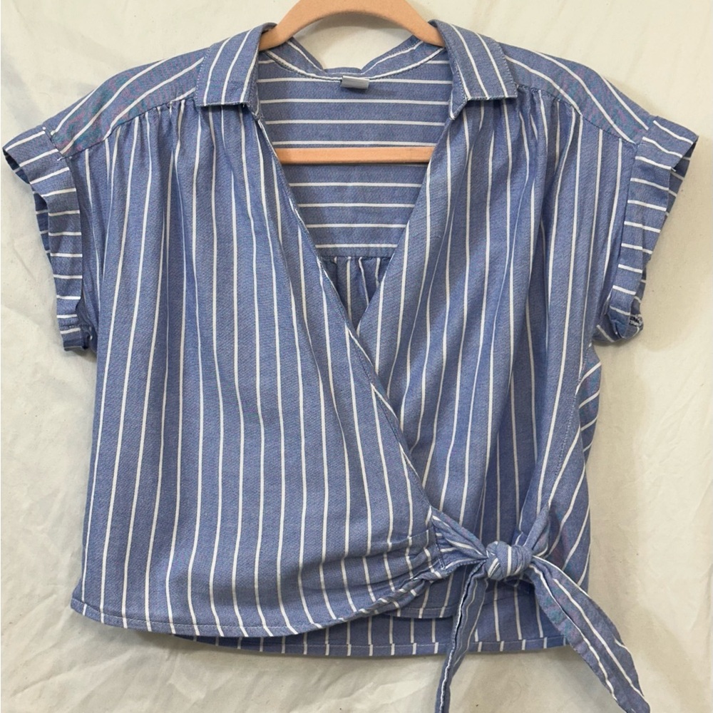 Blue Striped Wrap Top
